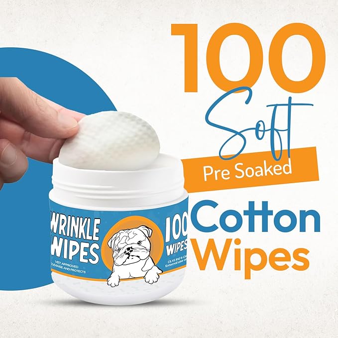 Bulldog Wrinkle Wipes for Dogs – Deodorizing & Soothing with Honeysuckle Extract – Non-Irritating, Cleans Wrinkles, Folds, Paws & Tail Pockets – for Bulldogs, Pugs & Frenchies (2 Packs of 100 Count)