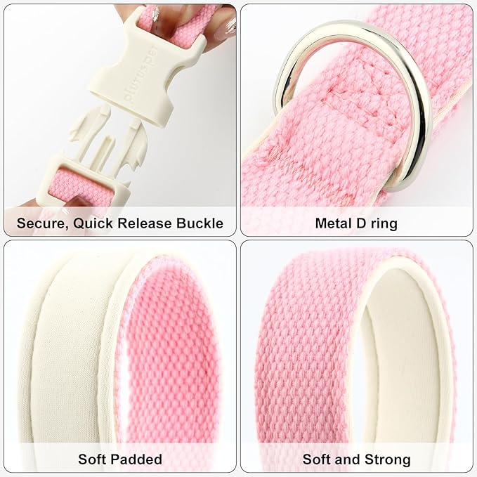 Plutus Pet Cotton Dog Collar, Heavy Duty Collar with Soft Padding, Adjustable and Comfortable for Small Medium and Large Dogs, Pink, M