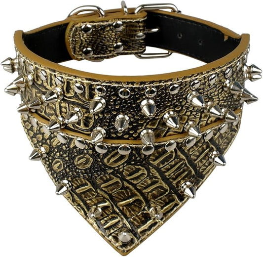 Dogs Kingdom 20"-26" Length Triangle Collar Design Spiked Silver Rivets Studded Leather Dog Collar Heavy Duty for Medium Large Breeds Pitbull Mastiff Boxer Bully Golden Brown S