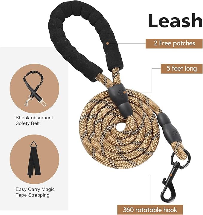 No Pull Tactical Dog Harness for Small Dogs, Escape Proof Molle Dog Vest Harness and Leash Set, Adjustable Military Service Dog Harness with Handle for Medium Large Dogs(Brown, Small)