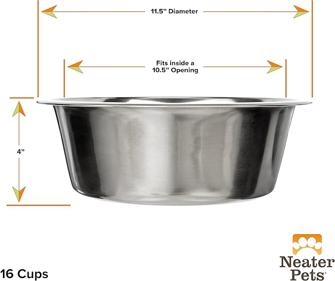 Neater Pet Brands Stainless Steel Dog and Cat Bowls (2 Pack) - Extra Large Metal Food and Water Dish (16 Cup)