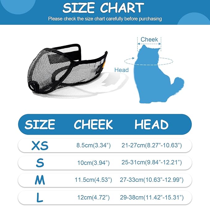 Cat Muzzle for Grooming Nail Trimming with Soft Mesh Covered, Prevent Biting Chewing(XS,Black)