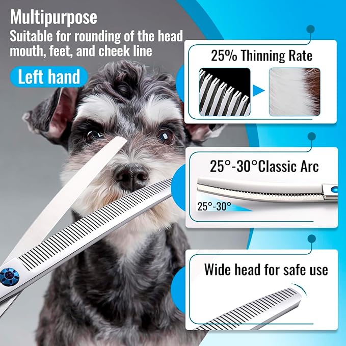 Dog Grooming Scissors: Left Handed 7 inch Pet Shears Made Of Japanese 440C Advanced Stainless Steel Professional Grooming Scissors for Dogs Cats and Other Pets