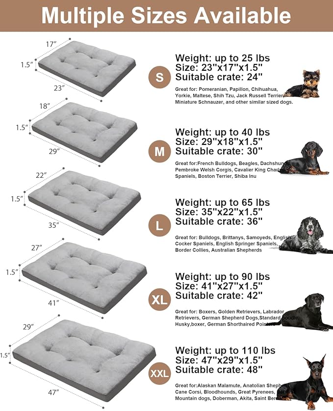 Dog Bed for Crate Washable Dog Bed Medium Size Dog Plush Dog Kennel Pad Pet Sleeping Mat with Anti-Slip Bottom, 29x18 Inch, Grey
