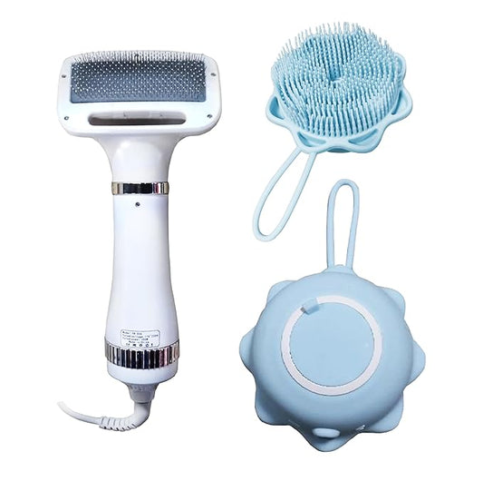 Pet Hair Dryer for Cats with Bath Brush with Shampoo Dispenser, Hair Dryer Brush for Small Dogs with Bath Brush with Shampoo Dispenser.
