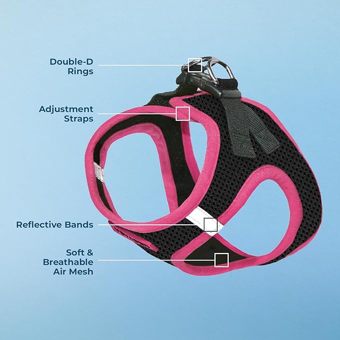 Voyager Step-in Air Dog Harness - All Weather Mesh, Reflective, No Pull Harness for Small, Medium Dogs, Cats - Secure with Hook & Loop Fastener, Buckle, Double D-Rings - Black/Pink Trim, M