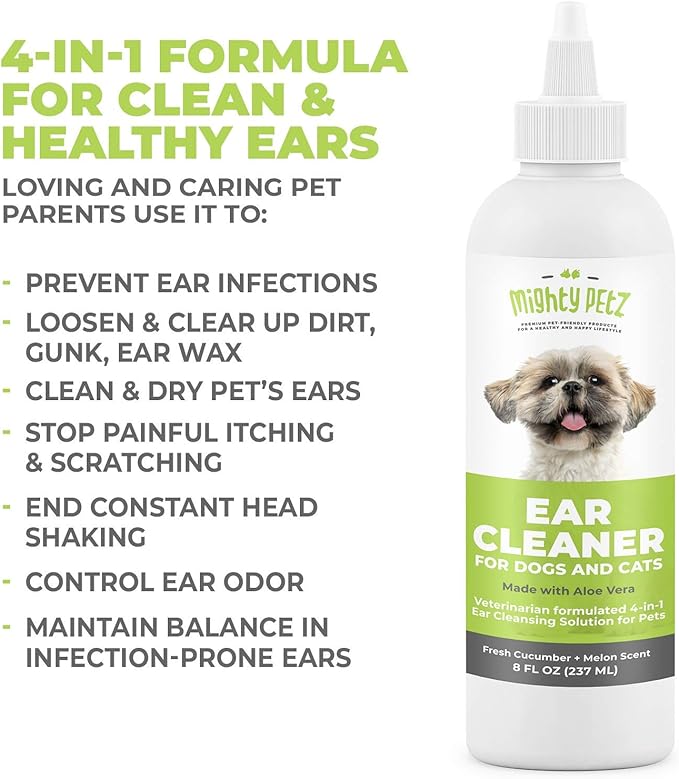 Mighty Petz 2-in-1 Oatmeal Dog Shampoo + Mighty Petz Dog Ear Cleaner Solution + 2-in-1 Dog Breath Freshener Spray & Water Additive Bundle