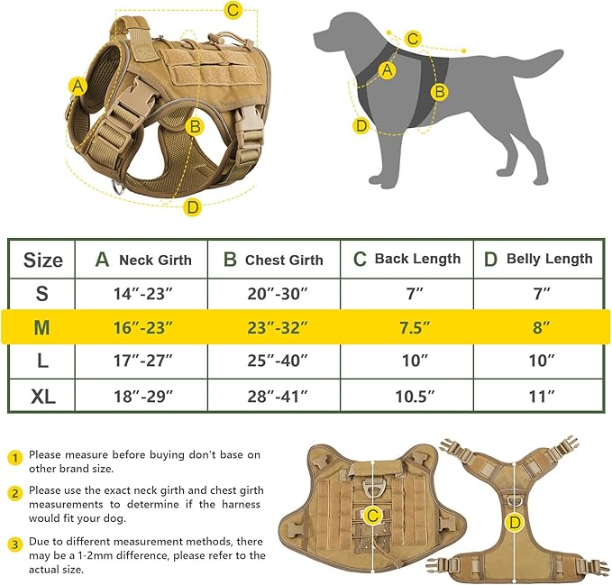 Tactical Dog Harness Vest with Handle for Large Medium Dogs No Pull Adjustable Reflective K9 Military Service Pet Harnesses for Walking Hiking Training (M)
