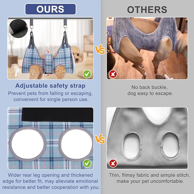 BEAUTYZOO Dog Grooming Hammock, Small Dog Sling for Nail Trimming, Dog Hanging Harness for Claw Care with Thick Fabric Neck Support Wide Strap Restraint Cat Grooming Hammock, Blue XS