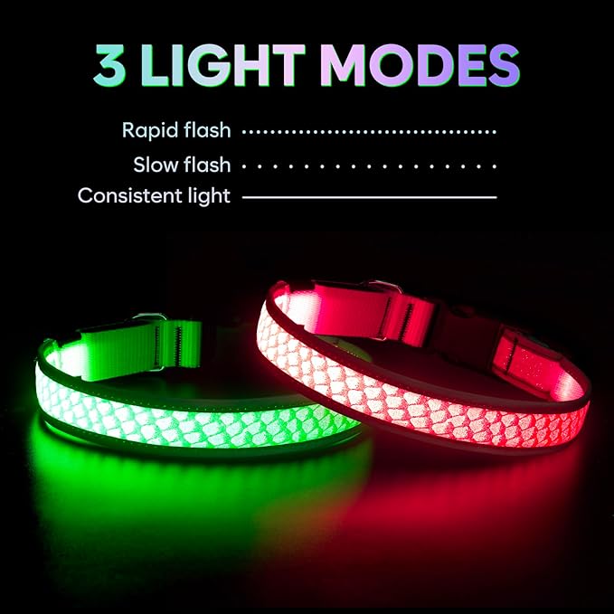 BiPawTi LED Dog Collar Rechargeable, Light Up Dog Collar 3 Light Modes Pet Safety Collar, Super Bright Glow in The Dark Dog Collar for Night Walking, Lighted Dog Collar for Large Dogs （Pink, L）
