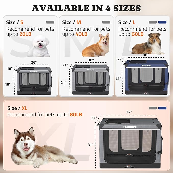Collapsible Dog Crate: 42 Inch Foldable Soft Sided Dog Crate for Extra Large Dogs, Portable Dog Travel Kennel with Soft Mat for Indoors & Outdoors, Grey