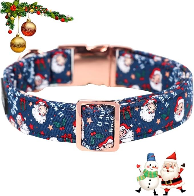 Maca Bates Christmas Dog Collar Cotton Soft Santa Claus Dog Collar with Metal Buckle Winter Dog Collar Adjustable for Small Medium Large Dog