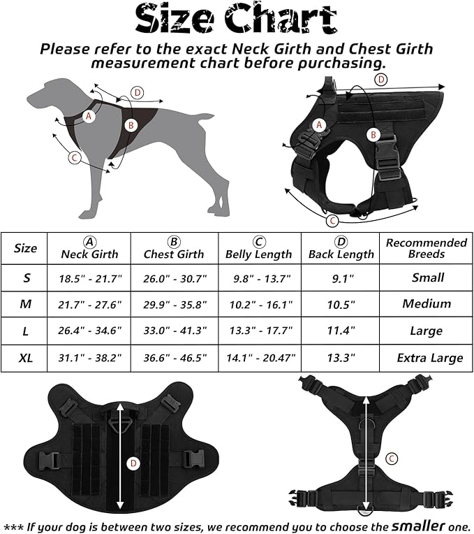 rabbitgoo Tactical Dog Harness for Large Dogs, Heavy Duty Dog Harness with Handle, No-Pull Service Dog Vest Large Breed, Adjustable Military Dog Vest Harness for Training Hunting Walking, Black, L