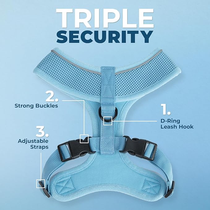 Voyager Aerolite No Pull Mesh Dog Harness with Lightweight, Soft, Breathable, Reflective Stitching, and Adjustable Straps for Walking, Running, Training, Heavy Duty and Durable - Baby Blue, XS