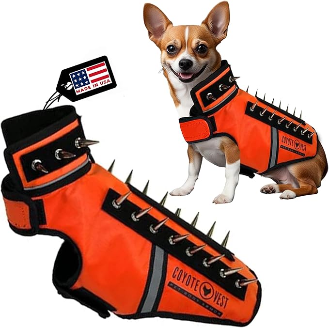 CoyoteVest SpikeVest Dog Harness Vest for Small Dogs, Reflective Dog Vest with Spikes to Shield Your pet from Coyotes, Raptor and Animal Attacks, Anti Hawk Vest, Made in USA (XS-Fluorescent Orange)