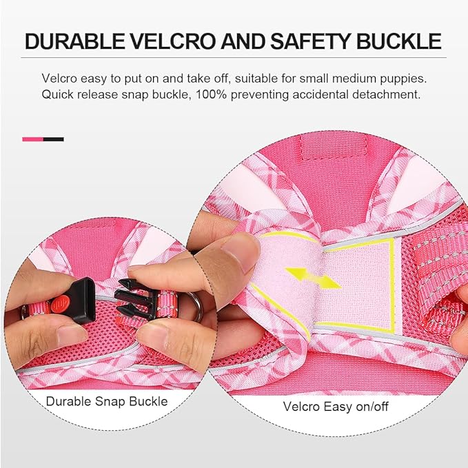 Mercano Soft Mesh Dog Harness and Leash Set, No-Chock Step-in Reflective Breathable Lightweight Easy Walk Vest Harnesses with Safety Buckle for Small Medium Dogs, Cats (M, Fuchsia)