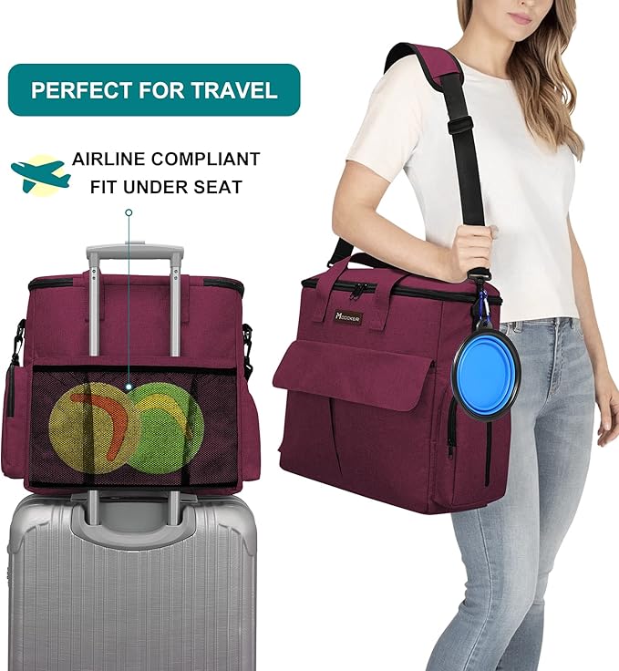 Airline Approved Pet Travel Bag, Weekend Travel Set for Dog and Cat, Tote Organizer with Multi-Function Pockets, Rose Red, Youth Large / 11-13