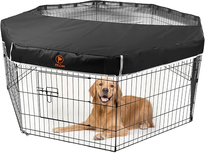 PJYuCien Dog Playpen Mesh Top Cover, Fits 32 Inch 8 Panels Regular Octagon Metal Exercise Pet Playpen, Adhesive Tape Connections, Black (Note: Cover Only, Fence Not Included)