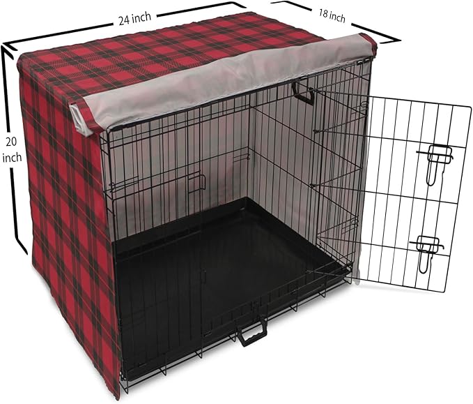 Lunarable Plaid Dog Crate Cover, Geometrical Scottish Ornament Folkloric Celtic Fashion Elements, Easy to Use Pet Kennel Cover for Cats & Medium Dogs, 24 Inch, Coral Vermilion