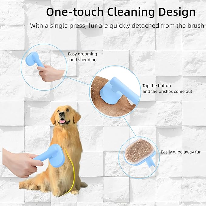 Blue Dog Grooming Brush - Shedding Comb with Soft Silicone Bristles for Long and Short-haired Dogs, Cat Brush, Removes Loose Hair and Tangles