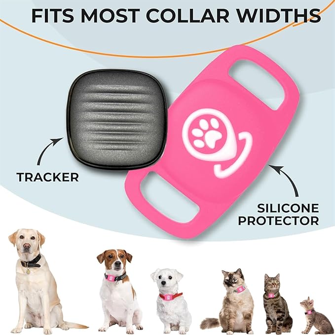 Pet Tracker for Dog, Dog Tracker Smart Pet Location Tracker with Holder, Personalized Smart Item Finder, MFi Certificated Dog Tracking Device, No Monthly Fee, Works with Find My(iOS Only) (Pink)