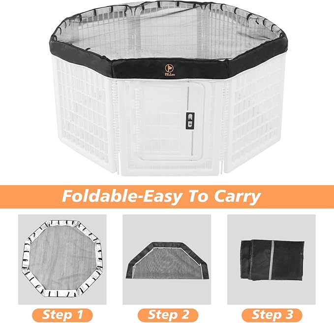 PJYuCien Dog Playpen Mesh Top Cover, Fits 24 Inch 8 Panels Regular Octagon Plastic Exercise Pet Pen, Adhesive Tape Connections, Black (Note: Cover Only, Fence Not Included)