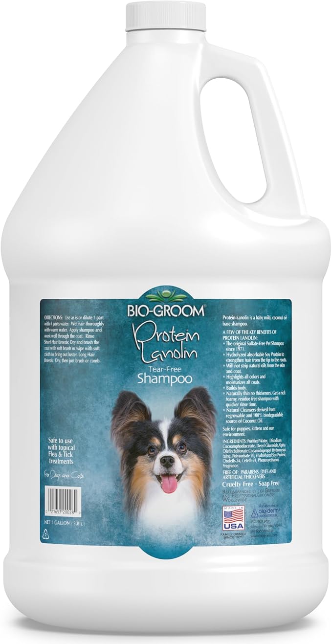 Bio-Groom Protein Lanolin Dog Shampoo - Tear-Free Pet Shampoo, Dog Bathing Supplies, Puppy Wash, Cat & Dog Grooming Supplies, Cruelty-Free, Made in USA, Tearless Dog Products - 1 Gallon
