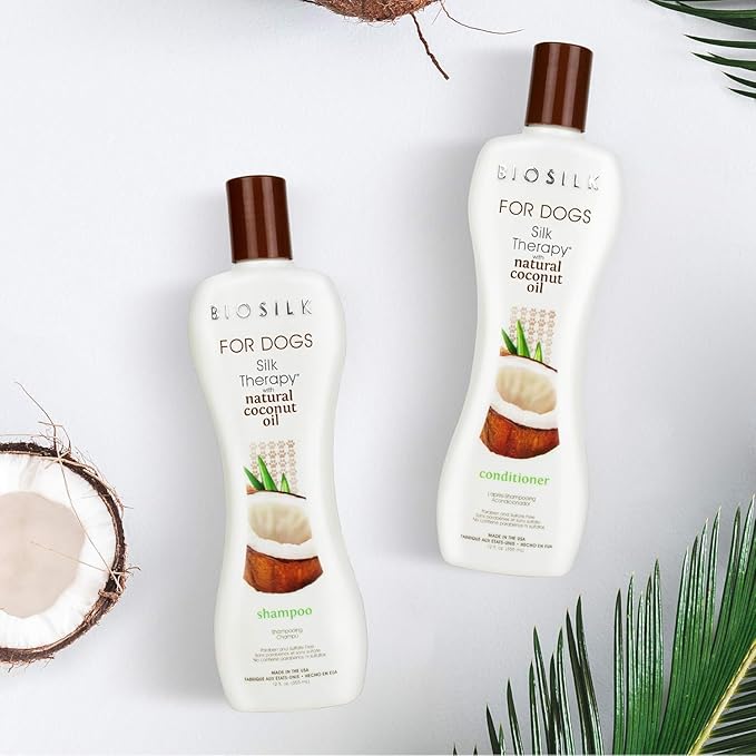 BioSilk for Dogs Silk Therapy Conditioner with Natural Coconut Oil | Coconut Oil Dog Conditioner from BioSilk for Dogs Pet Conditioner for Dogs, 12 Fl Oz - 2 Pack