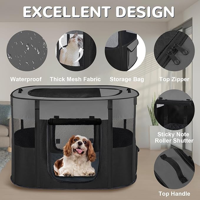 Dog Playpen,Cat Crate,Portable Pet Playpen, Foldable Kennel for Puppy Kitten Rabbit,Breathable Shade Cover,Indoor Outdoor Travel Camping Use for Puppy Cat Dog Grey S