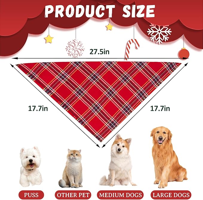 4 Pack Merry Christmas Dog Bandanas Classic Stylish Plaid Xmas Dogs Christma Bandana Pets Scarf Bibs Gift Set Dog Bandanas for Small Medium Large Puppy Pets