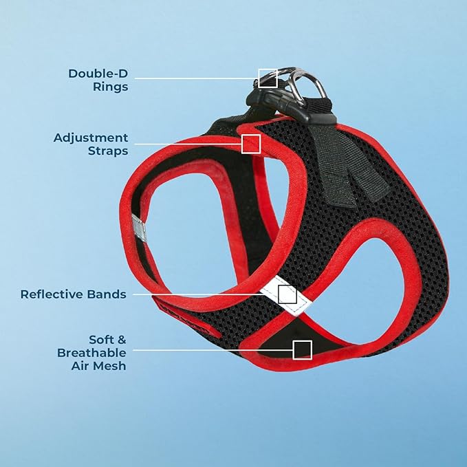 Voyager Step-in Air Dog Harness - All Weather Mesh, Reflective, No Pull Harness for Small, Medium Dogs, Cats - Secure with Hook & Loop Fastener, Buckle, Double D-Rings - Black/Red Trim, M