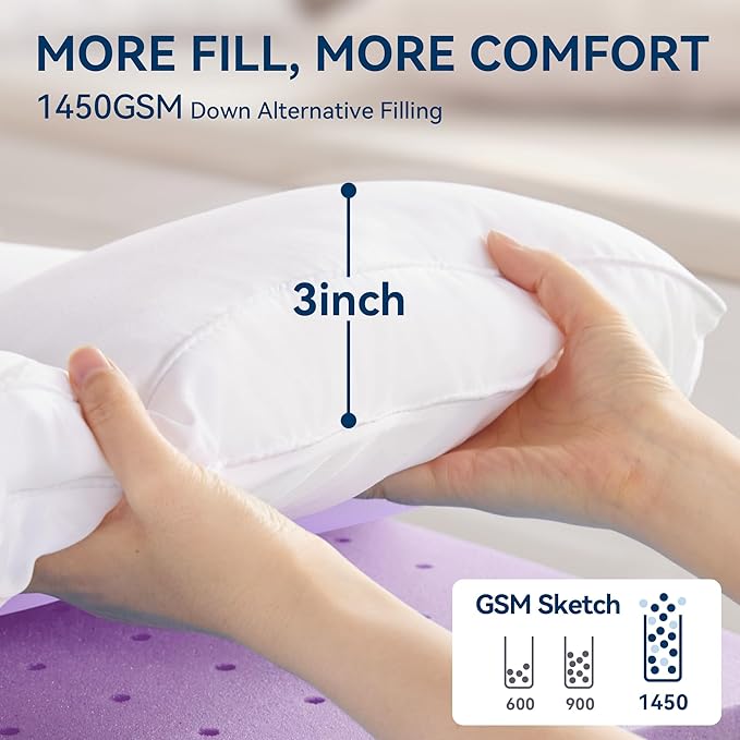 BDEUS Dual Layer 5 Inch Memory Foam Mattress Topper Full Size, 2 Inch Gel Memory Foam Plus 3 Inch 1450 GSM Down Alternative Quilted Pillow Top Mattress Pad Cover,White