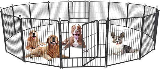 Dog Playpen,32/40/45 Inch Height in Heavy Duty, Folding Indoor Outdoor Anti-Rust Dog Exercise Fence, Portable Pet Playpen with Door for Large Medium Small Dogs and Pet (16 Panels, 40 Inch) Silver