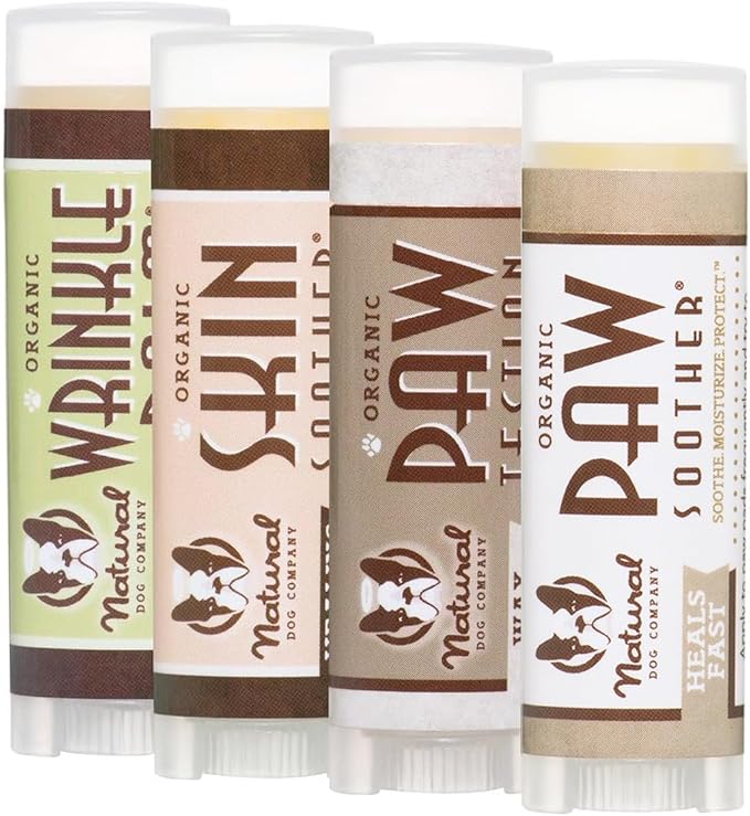 Natural Dog Company Powerhouse Bundle, Includes 4 Healing Balms that Relieve Skin Irritations, Cracked Paws and Dry Noses, Organic, All Natural Ingredients, 0.15oz Trial Sticks