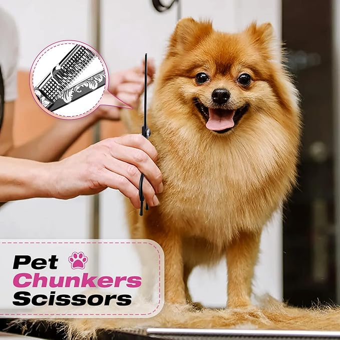 JASON Professional 6 in 1 Dog Scissors Set - Thinning Shear, Straight Scissor, Chunker, Down-curved Shears and Comb for Cat Pet (Black, 7")