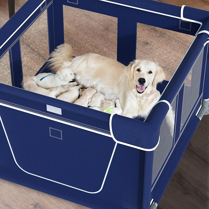 Dog Playpen, 42×42 Inch. Puppy PlayPen with Gate for Puppies,Oxford Cloth Tear Resistant Fabric. Pet PlayPen with Roof for Outdoors & Indoors. Anti-Tipping. Zipper Door. Ideal for Dogs and Cats
