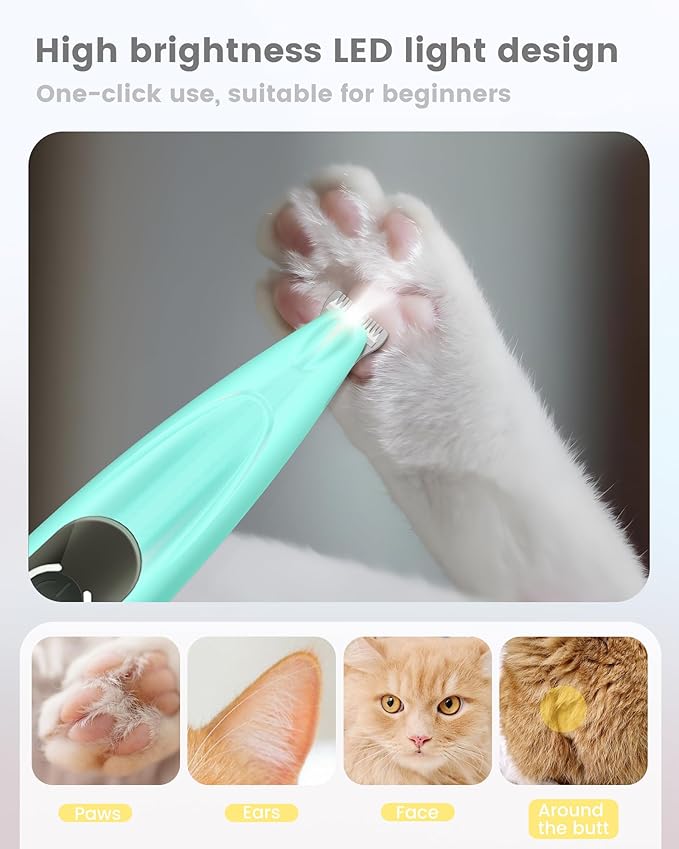 Dog Paw Trimmer with LED Display, 35dB Ultra-Low Noise Paw Trimmer for Dogs, Cordless Dog Clippers for Grooming with LED Light, Type-C Rechargeable Dog Hair Clippers for Paws, Ears, Face, Rump