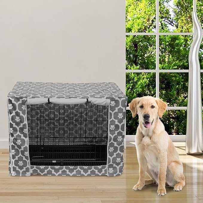 Pethiy Dog Crate Cover Durable Polyester Pet Kennel Cover Universal Fit for Wire Dog Crate - Fits Most 42 inch Dog Crates - Cover only-Gray Soles-42