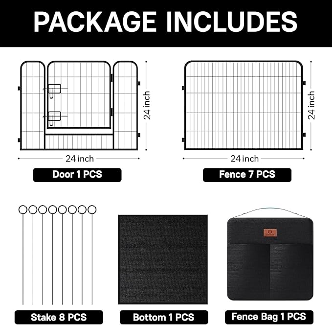 PJYuCien Dog Playpen Plus Storage Bag，24" H 8 Panels Puppy Pen with Square Bottom,Heavy Duty Dog Fence for Puppies/Small Dogs