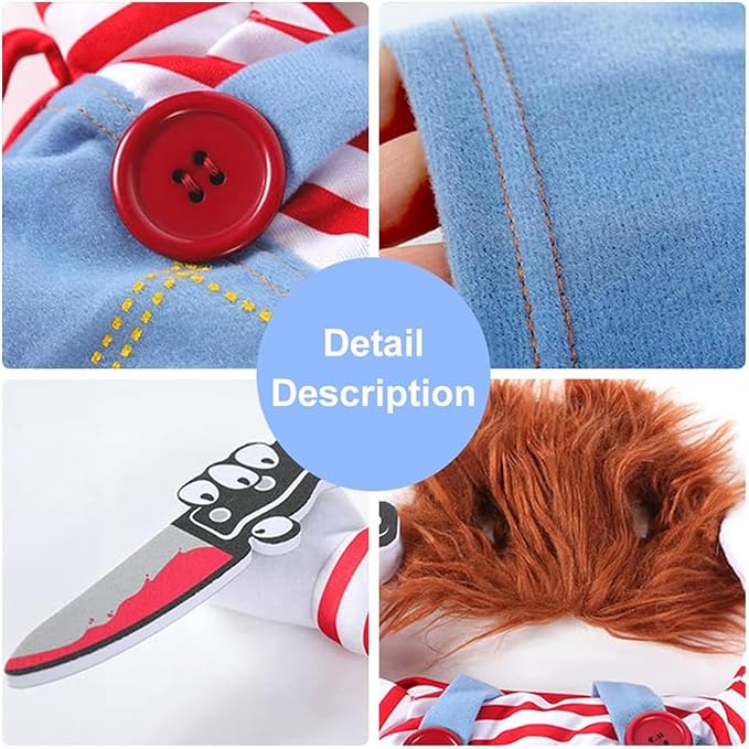 Dog Halloween Costumes, Deadly Doll- Chucky Dog Costume with Knife for Pets, Funny Costumes Halloween for Small Dogs [XS]