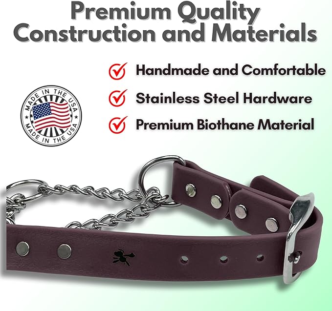 Martingale Collar for Dogs, Biothane, Stainless Steel Hardware, No Pull, Made in The USA, Professional Grade, Small, Brown