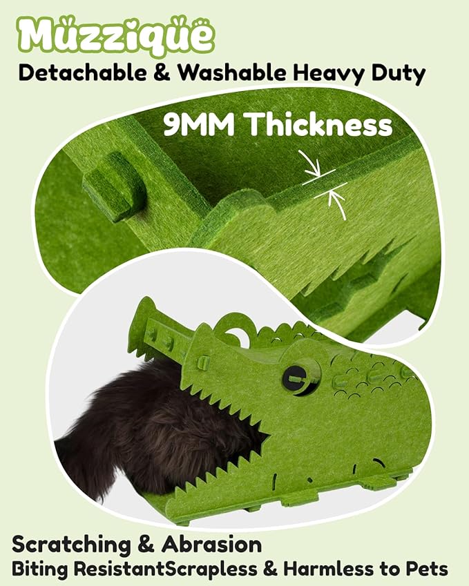Cat House, Muzzique Cute Crocodile Felt Pet Nest, for Indoor Cats & Small Dogs, Removable Washable Kitten Playhouse, Large Peekaboo Kitty Cave, Enclosed Puppy Bed, Scratch/Sleep Dog Cube Furniture
