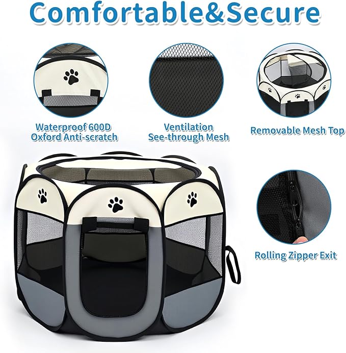 Dog Play Pen Portable Cat House Easy Assemble Pet Indoor/Outdoor Security Cage Brown-M