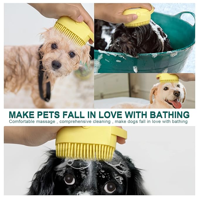 BLMHTWO Pet Bath Brush Dog Scrubber for Bath Pet Shampoo Brush Dog Bathing Brush Pet Bubble Brush with Silicone Loop Handle for Long Short Haired Dogs and Cats Yellow