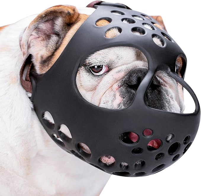 BARKLESS Short Snout Dog Muzzle, Soft Silicone Flat Faced Muzzle for French Bulldog Shih Tzu and Pug for Biting Chewing Licking and Grooming, Allows Panting