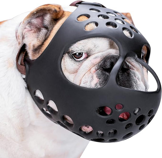 BARKLESS Short Snout Dog Muzzle, Soft Silicone Flat Faced Muzzle for French Bulldog Shih Tzu and Pug for Biting Chewing Licking and Grooming, Allows Panting