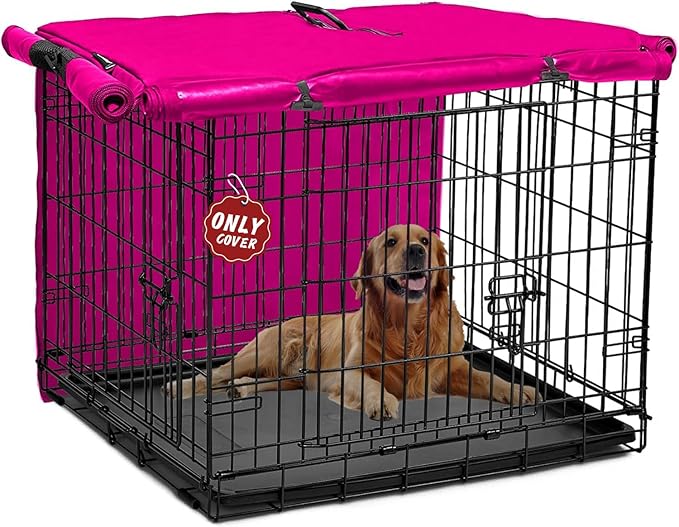 Dog Crate Cover 48 inch XL Dog Kennel Outside Cover, Big Dog Cage for Large Dogs Wire with1 2 3 Doors, Waterproof 600D Oxford Fabric Indoor/Outdoor Pink（Dog Crate NOT Included）