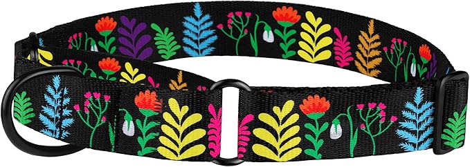 CollarDirect Martingale Collars for Dogs Heavy Duty Floral Pattern Female Safety Nylon Training Wide Collar Flower Design Large Medium (M, Neck Size 12"-17", Navy Blue)
