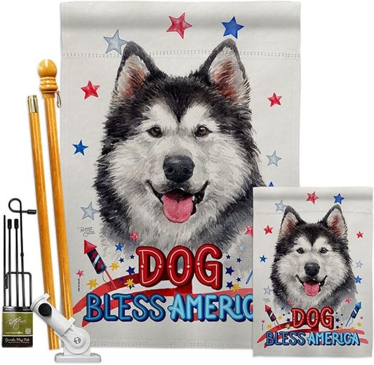 Breeze Decor Patriotic Siberian Husky Garden House Flag-Kit Dog Puppy Spoiled Paw Canine Fur Pet Nature Farm Animal Creature Decoration Banner Small Yard Gift Double-Sided, Made in USA