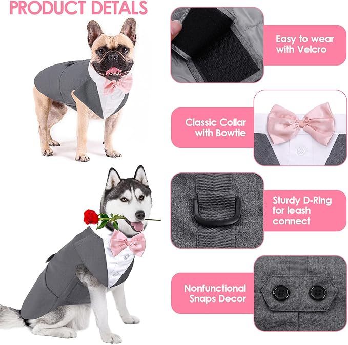 AOFITEE Dog Tuxedo Formal Dog Suit and Bandana Set, Gentle Dogs Wedding Party Suit Bow Tie Shirt, Tuxedo for Small Dogs Costume Outfit with Detachable Bowtie Collar for Christmas Halloween Dress Up